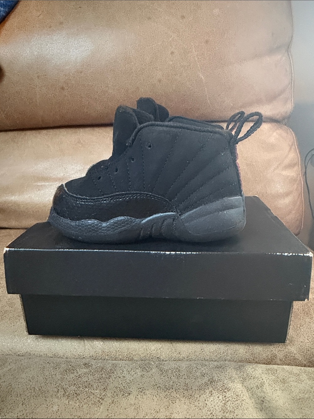 Jordan 12 6 C Kids Black Suede High-Top Sneakers